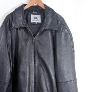 Burks Bay Mens Genuine Leather Bomber Jacket Black 4XL Embossed Knight Logo